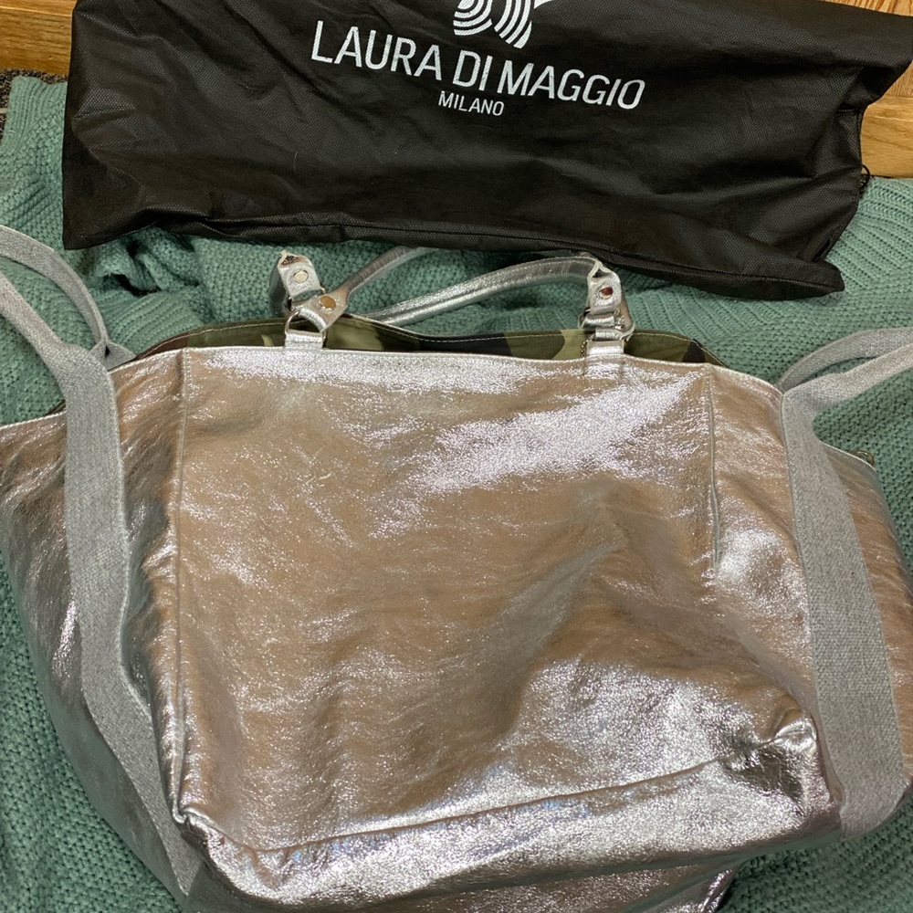 Laura Di Maggio Metallic Silver Camo Hobo Bag